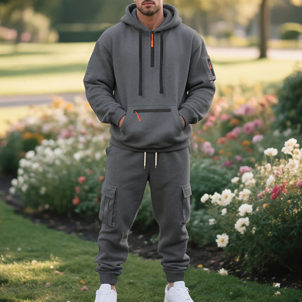 Cross-Border Foreign Trade Winter Large Size American Heavyweight Plus Velvet Loose Men's Casual Sports Multi-Pocket Workwear Suit for Men
