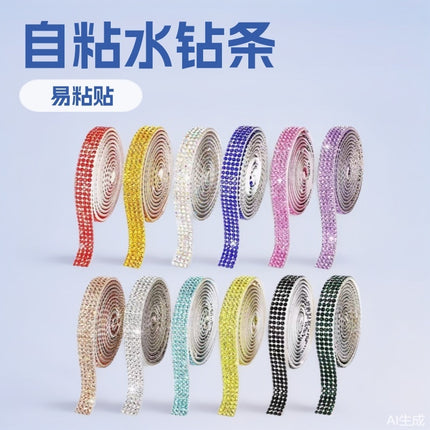 Cross-Border Rhinestone Stickers Self-Adhesive Diamond Strips DIY Clothing Shoes and Hats Rhinestone Strips Decorative with Diamond Stickers Rhinestones with Adhesive Backing Diamond Sheets