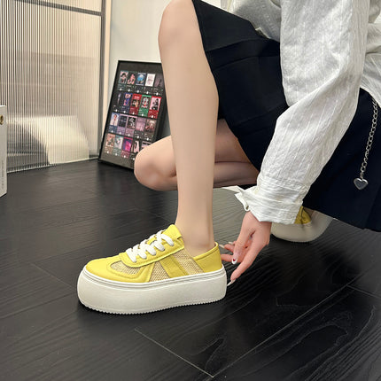Genuine Leather Two-Way Platform Thick-Soled White Sneakers for Women, 2026 Summer New Style, Thin Mesh Breathable Sneakers, Height-Increasing Sports Casual Shoes