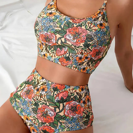 New European and American Bikini Swimwear Sexy Foreign Trade Bikini Printed High Waist Amazon Split Swimsuit Women