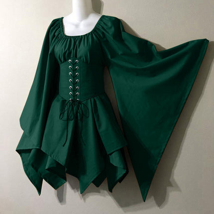 Cross-Border Wish New Party European and American Women's Long-Sleeved Renaissance Medieval Bell-Sleeved Dress