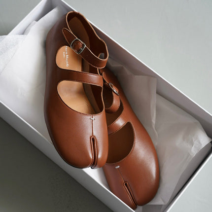 Ballet Shoes, Retro Mary Jane Shoes, Genuine Leather Split-Toe Women's Shoes, Flat Shoes, Fashionable and Versatile, Retro Style