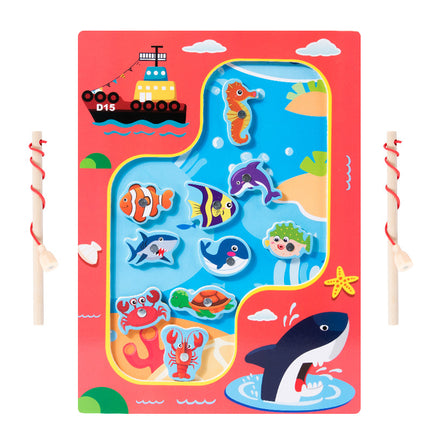 Magnetic Wooden Barrel Marine Fishing Toy Children's Early Education Educational Cognitive Fun Boys and Girls Parent-Child Games