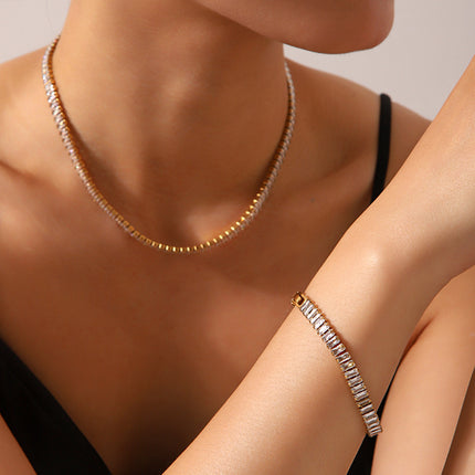 Cross-Border European and American Zircon Necklace Jewelry Women's High-End Versatile Clavicle Chain Full of Diamonds Stainless Steel Bracelet Titanium Steel Hand Jewelry