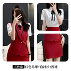 Wine red vest short sleeve shirt dress / S