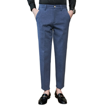 Live broadcast supply autumn and winter new men's casual pants brushed thickened slim fit men's skinny pants commuter work trousers