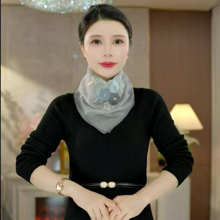 New Style Embroidered Magnetic Buckle Fashionable Multifunctional Square Scarf Spring and Autumn High-End Style Neck Scarf