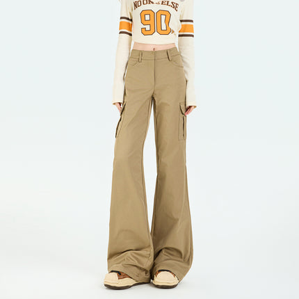 Khaki Flared Work Pants for Women, Spring 2026 New Design, Mid-Waist, Stretchy, Slimming, Floor-Length Pants for Women