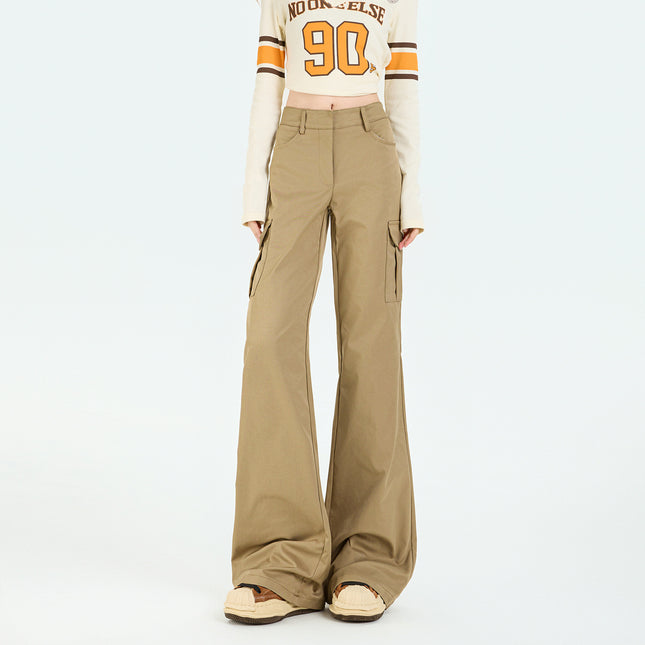 Khaki Flared Work Pants for Women, Spring 2026 New Design, Mid-Waist, Stretchy, Slimming, Floor-Length Pants for Women