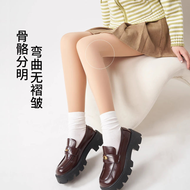Double-Layer Sheer Leg Artifact for Women, Autumn and Winter Natural Nude Color, Thickened and Fleece-Lined Fake Sheer Leggings, Pantyhose