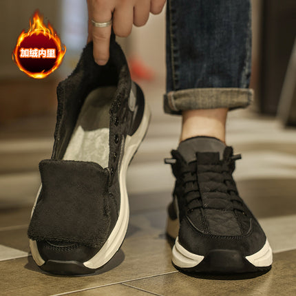 2025 Winter Men's Shoes with Fleece Lining, Casual Shoes, down Fabric Men's Sneakers, Warm and Versatile, Slip-On Sneakers
