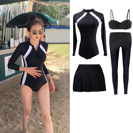 South Korea Ins Swimsuit Women's Summer Conservative Long-sleeved Surfer Suit Swimsuit Student Beach Sun Protection Diving Suit Swimsuit