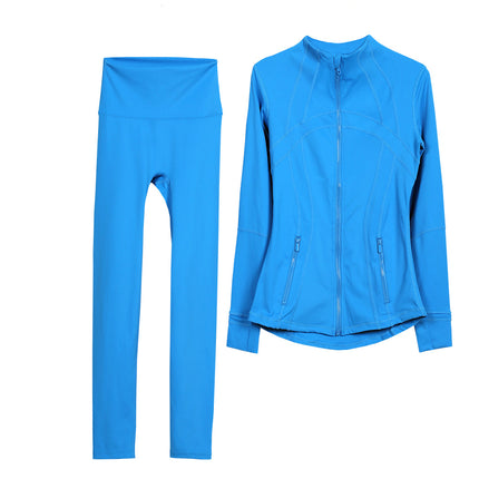 LULU Original Standard DF Yoga Suit suit Women's Top Long Sleeve Jacket Slim-fit Elastic Quick-drying Cropped Pants Fitness Running