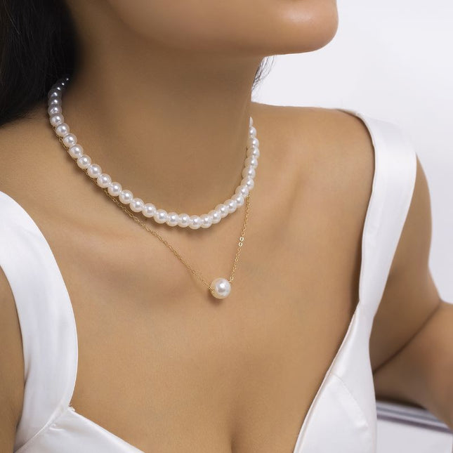 ins Style Double Layer Stacked Distinctive Design Pearl Necklace Light Luxury Simple Beaded European and American Cross-border Necklace