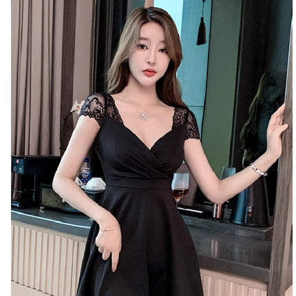 Nightclub Short Skirt, Slimming Belly, Nightclub Work Clothes, Main Store Lace Foot Bath Splicing Dress