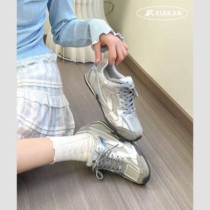 Inner Height Increase of 4cm, Moral Training Shoes, 2025 Spring and Summer New Silver Breathable Sports Shoes, Fashionable and Versatile Forrest Gump Shoes