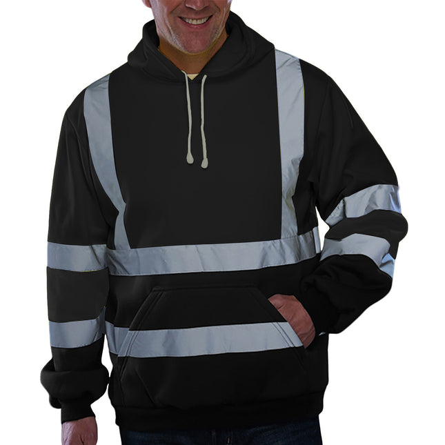 Cross-Border Export Popular Men's Reflective Strip Ring Fleece-Lined Hooded Top to Protect Against Cold Outdoor Hooded Reflective Sweatshirt for Men