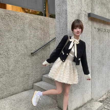 French Rich Family Dirty suit Chanel Style Coat Fluffy Dress High-end Small Dress Two-piece Set Spring and Autumn