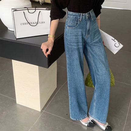 X8962 Autumn New High Waist Cross-Border Pants Women's Floor-Length Jeans Daily Casual Wide Leg Korean Style