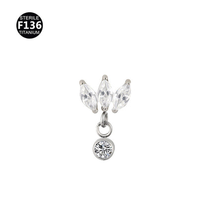 New pendant lip nail 0.9 teeth F136 titanium alloy moon lightning cone lip nail ear bone nail tragus 5A zircon