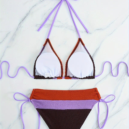 Europe and the United States cross-border new ladies split swimsuit bikini color matching drawstring backless sexy fashion swimsuit bikini