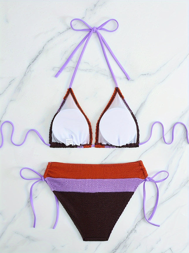 Europe and the United States cross-border new ladies split swimsuit bikini color matching drawstring backless sexy fashion swimsuit bikini