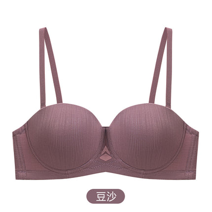 in stock sexy underwear women's half cup smooth seamless bra with steel ring small chest gathered strapless underwear bra