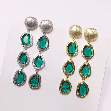 European and American Fashion Quicksand Gold and Silver Colorfuled Crystal Asymmetrical Multi-Faceted Colorfuled Stone Earrings Cold Style Earrings