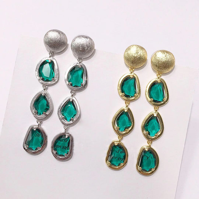 European and American Fashion Quicksand Gold and Silver Colorfuled Crystal Asymmetrical Multi-Faceted Colorfuled Stone Earrings Cold Style Earrings