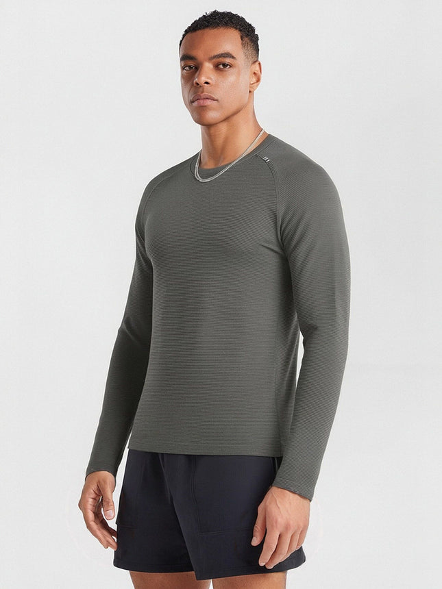 Lulu Spring & Fall Quick-Drying Long-Sleeved T-Shirt Men's Sports Running Fitness Sweat-Absorbent Sportswear Casual Sports Round-Neck Sweatshirt