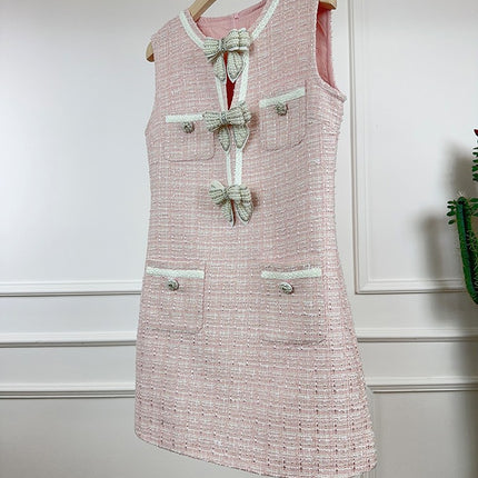 2025 Spring/Summer New High-End Tweed Bow Dress Slimming Petite Fashion Light Luxury
