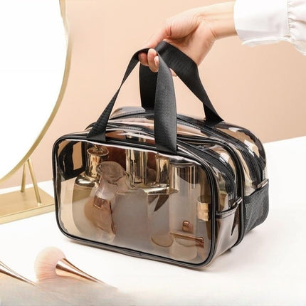 Simple Logo-free Transparent Waterproof PVC Double-layer Dry and Wet Separate Toiletry Bag Travel Portable Cosmetic Storage Bag