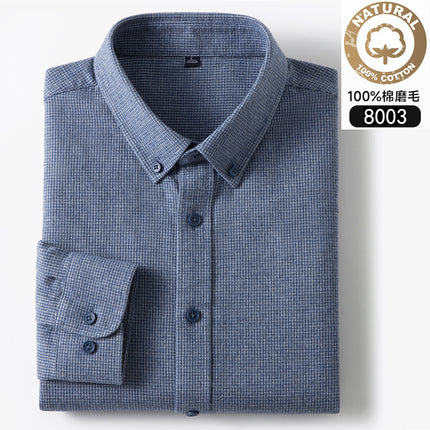 Autumn and Winter New Pure Cotton Brushed Long-Sleeved Shirts for Young and Middle-Aged Plaid Casual Business Men's Shirts Popular on Douyin