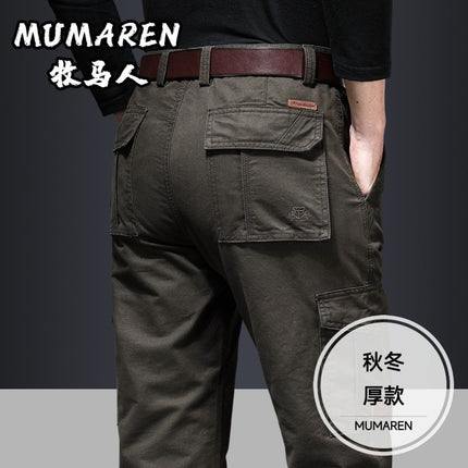 Pure Cotton Multi-Pocket Work Pants for Men, Loose Straight-Leg Casual Pants, Durable Outdoor Large Size Long Pants for Men