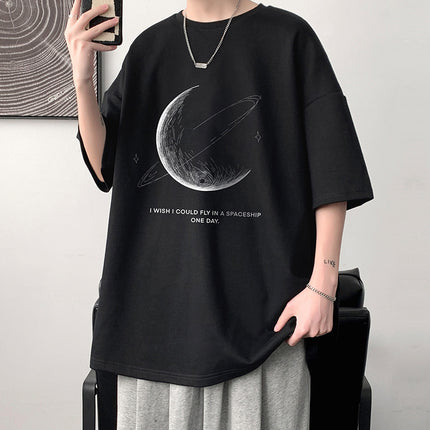 2024 Summer Short-sleeved Loose T-shirt Men's Trendy Brand Casual Half-sleeved Trendy T-shirt Base Shirt Five-sleeved Top