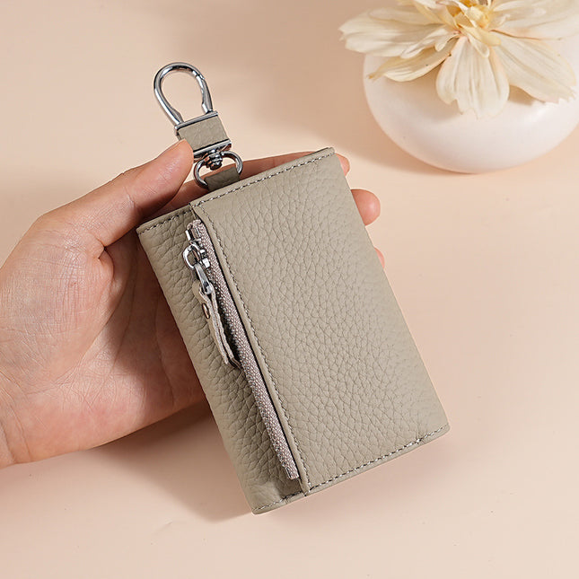 Genuine Leather Key Bag Protective Cow Leather Case Women's Wallet Folding Key Bag Zipper Coin Bulk Wallet Anti-Magnetic Card Holder