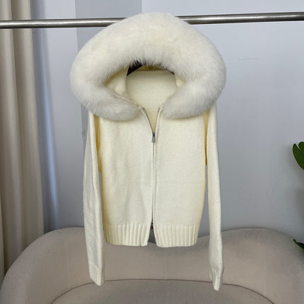 Spring 2025 Women's Gray Hooded Knit Cardigan Korean Style Loose Top
