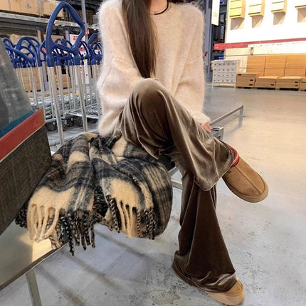 Maillard Brown Gold Velvet Wide Leg Pants Women's Spring and Autumn New Casual Pants Velvet Pants Drape Floor-Mopping Pants