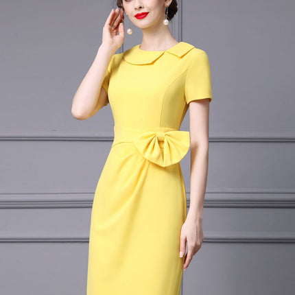 Zhili Yellow Niche Design Dress with Bow, Slim Fit, Figure-Flattering, Bodycon Gown, 2026 Spring New Model