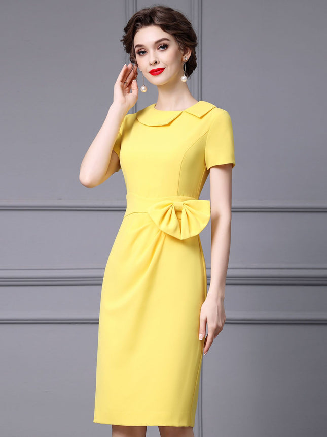 Zhili Yellow Niche Design Dress with Bow, Slim Fit, Figure-Flattering, Bodycon Gown, 2026 Spring New Model