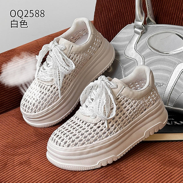 Thick-Soled Sneakers for Women 2026 Summer New Versatile Trendy Woven Breathable Mesh Fashion Casual Shoes for Petite Individuals