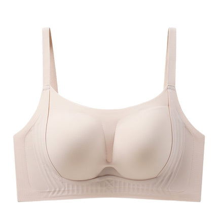 Summer Traceless Thin Cup Large Chest Small Chest Gathering Fixed Cup Litching Non-Steel Ring Anti-Sagging Upper Bracing Underwear for Women