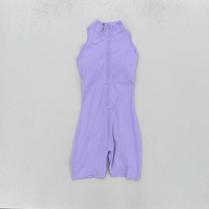 Solid Color Women's Fitness Jumpsuit Shorts with Pleated Back Waist, Hollow-Out, Beautiful Back, Naked Feeling, Soft, Tight-Fitting Zipper Jumpsuit