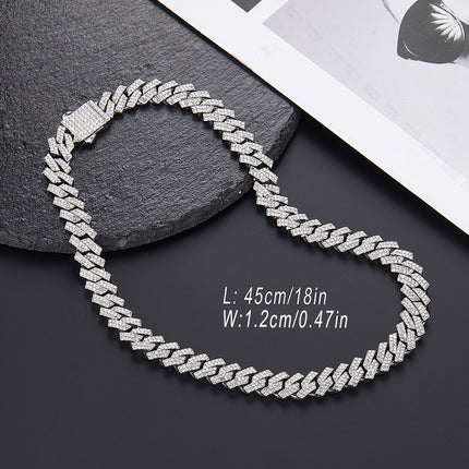 Cross-Border Hip-Hop New Product Bar Cuban Chain 12mm Alloy Rhinestone High Quality Versatile Hip-Hop Necklace Drop Shipping