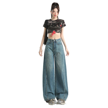 Vintage Machete Wide Leg Jeans Women's 2025 Summer New Style Straight Loose High Waist Slimming Sickle Mop Pants