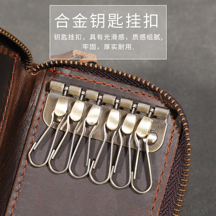 Europe and the United States retro leather key bag factory cross-border hot wholesale crazy horse car key hand bag change purse