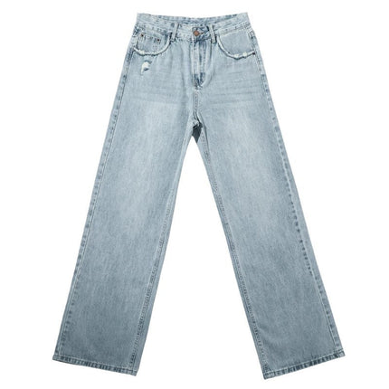 light blue Straight Leg Jeans Women's Trendy All-match New Arrival plus size Loose High Waist Slimming Narrow Wide Leg Long Pants