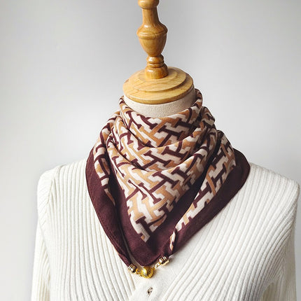 2024 New Cotton and Linen Square Scarf Autumn and Winter Neck Protection Small Scarf Women's Magnetic Buckle Triangle Scarf High-grade All-match Scarf