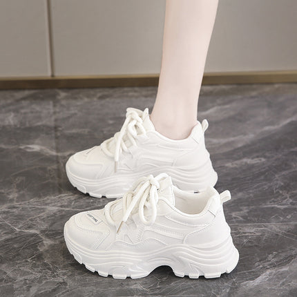 Full Leather Sports Shoes for Women Fleece-Lined 2025 New Spring & Fall Student Soft Sole Waterproof Anti-Slip White Thick Sole Dad Shoes