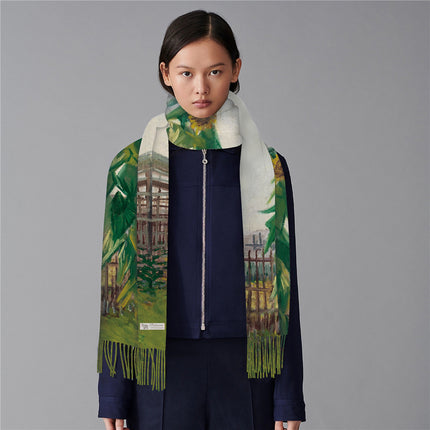 Van Gogh oil sunflower garden women's winter thick warm shawl scarf cashmere-like tassel long scarf scarf